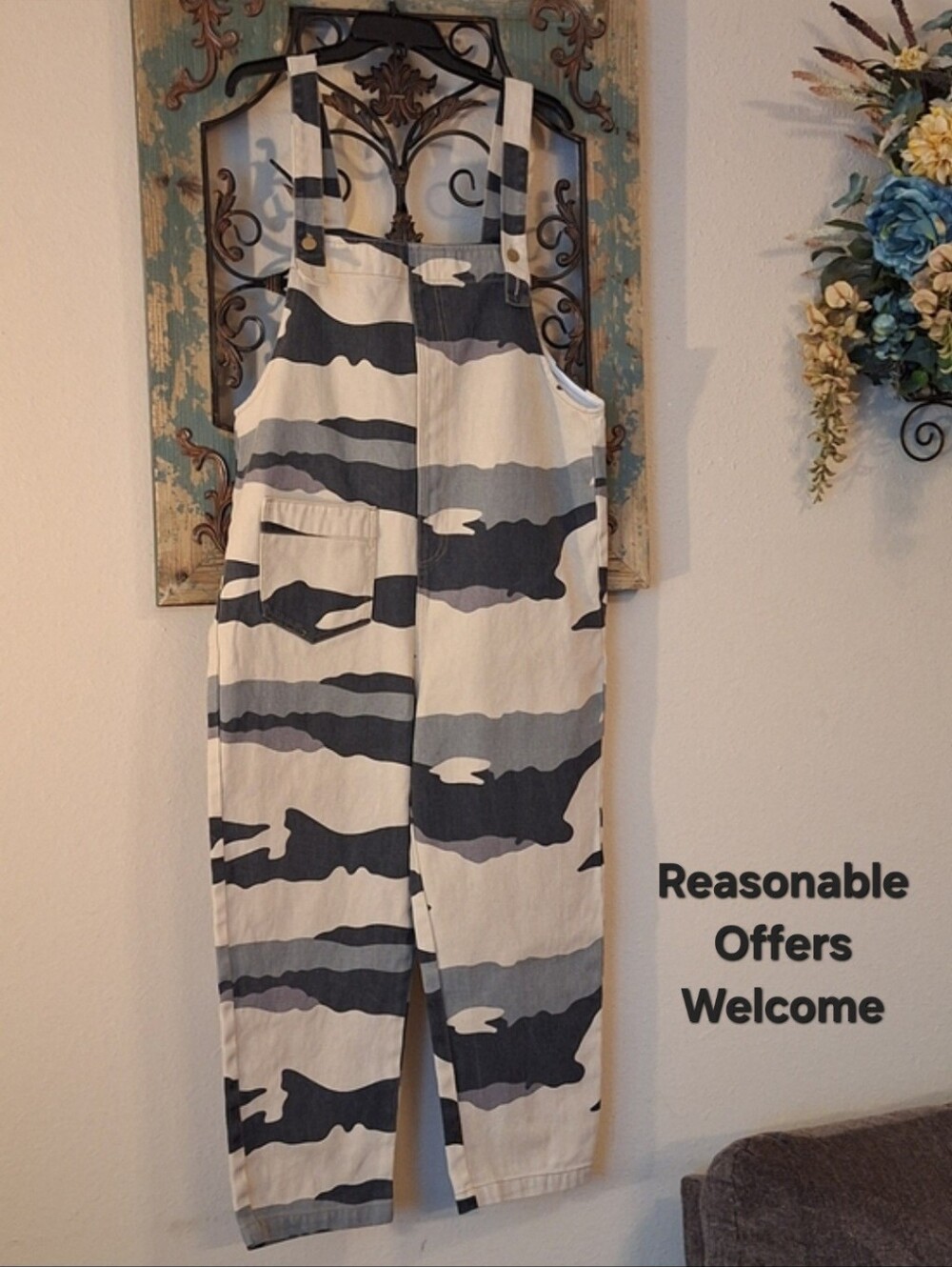 easel Beige and Black Striped Cotton Overalls. Multiple Sizes Available S,M,L